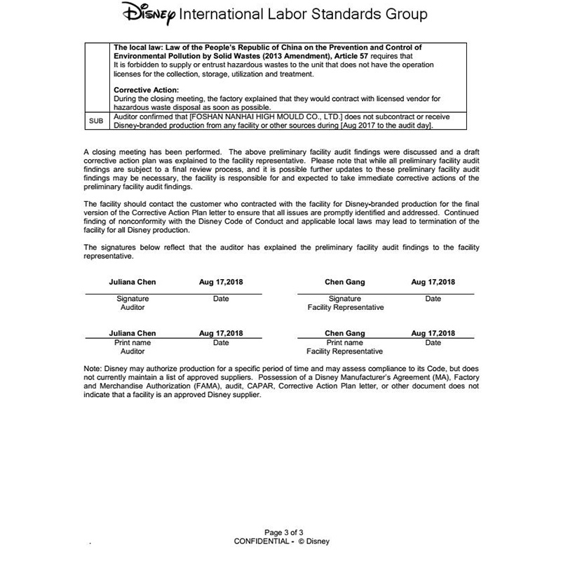 Certificate of Plastic Parts Manufacturing Companies