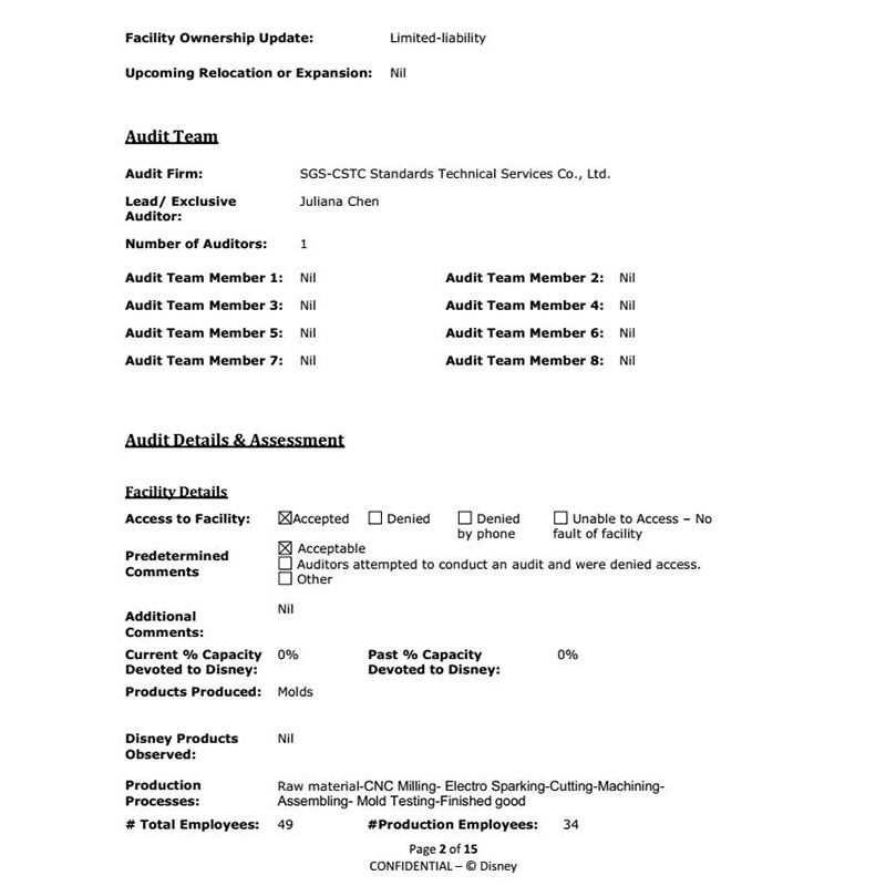 China Plastic Injection Molding Company Certificate